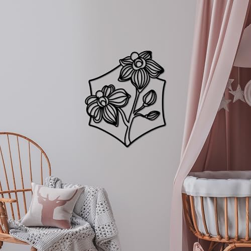 Hanah Home Stylish Black Decorative Metal Wall Accessory, 50 x 42 cm, 100% Metal, 1.5 mm Thick, Easy Wall Mounting, Perfect for Modern Decor