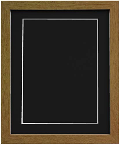 "FRAMES BY POST 25mm wide H7 Oak Picture Photo Frame with Black Mount and Backing Board 21""x10"" for 3 Pics @ Size 7""x5"" (Plastic Glass)"