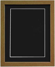 "FRAMES BY POST 25mm wide H7 Oak Picture Photo Frame with Black Mount and Backing Board 21""x10"" for 3 Pics @ Size 7""x5"" (Plastic Glass)"