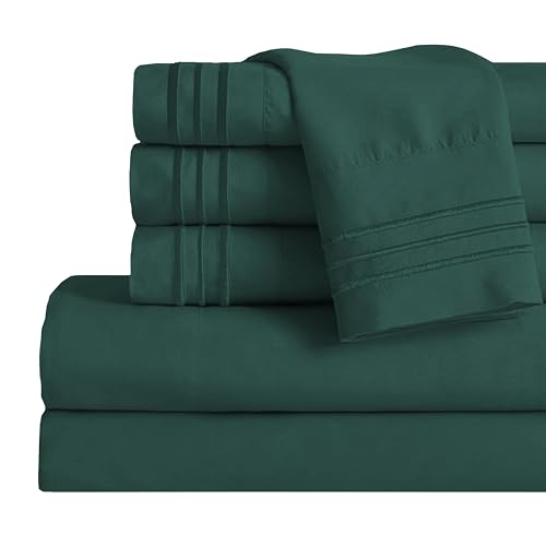 Mocassi Queen Sheet Set - Luxury Hotel 1800 Premier Bedding Sheets & Pillowcases - Ultra Soft Breathable & Cooling Bed Sheet Set - Wrinkle Resistant - 6 Piece Set - Queen, Hunter Green