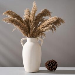 Parlamain Set Of 6 White Ceramic Vase With 100 PCS Dried Pampas Grass, Boho Aesthetic Small Vases For Wedding Centerpieces Living Room Decorations, Dining Table Decor, Entryway, Shelf By Amazon