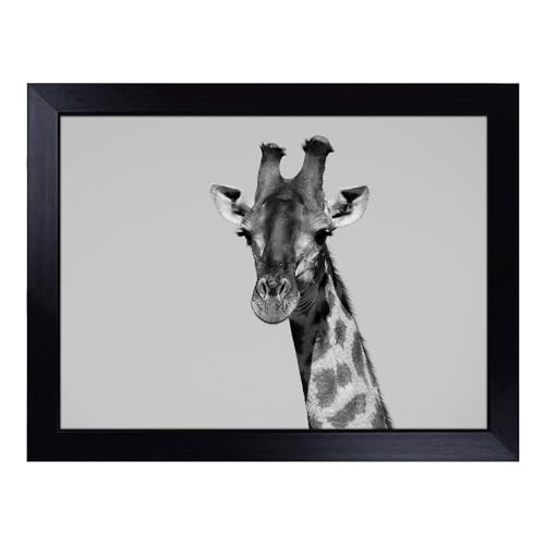 Lap Tray with Bean Bag Cushion, Giraffe Art - Handmade in the UK, Raised Wooden Edge, Padded Cushion, Heat-Resistant Wipe-Clean Surface, for Meals, Laptops and Crafts