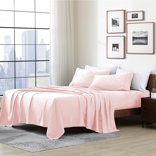 Cathay Home Essentials Ultra Soft Hypoallergenic Wrinkle Resistant Double Brushed Microfiber Bedding Sheet Set, Blush, Queen