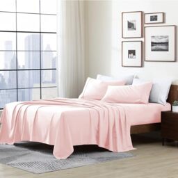 Cathay Home Essentials Ultra Soft Hypoallergenic Wrinkle Resistant Double Brushed Microfiber Bedding Sheet Set, Blush, Queen
