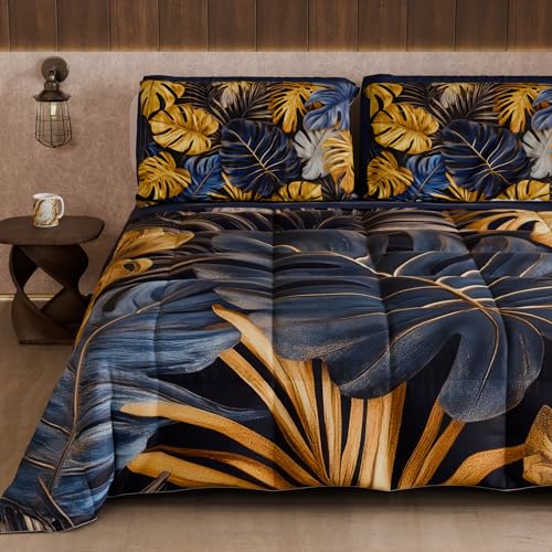 PETTI Artigiani Italiani - Winter Quilt, Winter Duvet, Double Sided Quilt, Solid Colour and Digital Floral Print 04 186, 100% Microfibre, Made in Italy