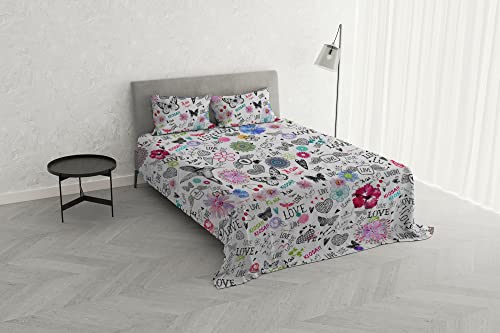 KIO652 KIO652 Double Bed Set, 100% Microfibre Made in Italy – Top Sheet Set 250 x 280 cm + 2 Pillowcases 50 x 80 cm with Inner Flap – Digital Print