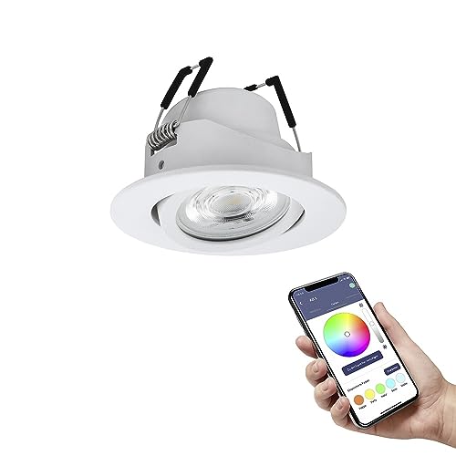 Eglo Connect.z Smart Home LED spot Light Saliceto-Z, Ø 3.5 inches, ZigBee, app and Voice Control, White tunable Light (Warm – Cool White), RGB, dimmable, White Downlight for Ceiling