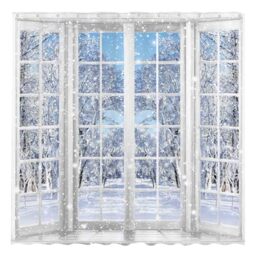 Allenjoy 72x72 inch Winter French Window Shower Curtain Beautiful Nature Snowy Scenery Bathroom Curtain Durable Waterproof Fabric Bathtub Sets Home Decor