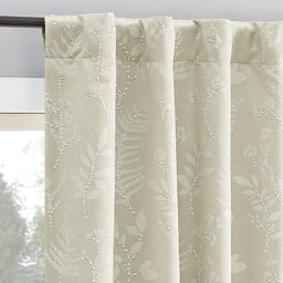"Sun Zero Ambridge 2-Pack Embroidered Botanical Leaf Pleated Look 100% Blackout Back Tab Curtain Panel Pair, 50"" x 84"", Cream"