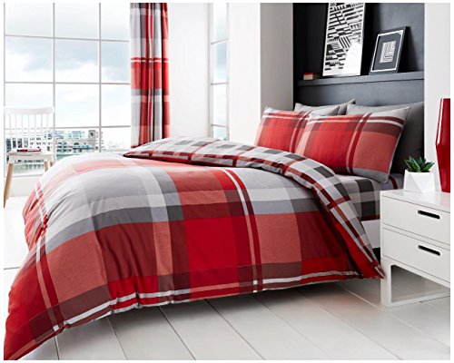 GC GAVENO CAVAILIA Geometrical Duvet Cover, Reversible Checkered King Size Bedding Sets, Warm Quilt Cover, Red