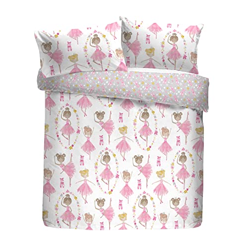 Bedlam - Pink Ballerina Duvet Cover - Double Bedding Size (200 x 200cm) - Reversible (2 Designs) - Pink Bedding with Ballet Shoes - Ballet Dancer Duvet Cover for Girls - Ballerina Bedroom Accessories