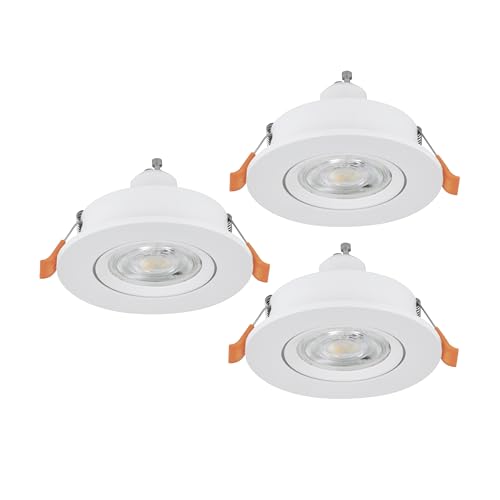 Eglo Set of 3 LED recessed spotlights Barranco, Ceiling Spots for Living Room, Adjustable Light fixtures Made of White Plastic, Neutral White, Including GU10 Bulbs