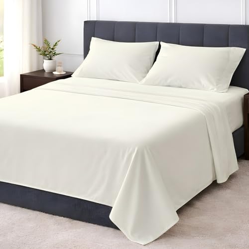 Shreem Linen Full Bed Sheets Set -4 Piece Hotel Bed Sheets-Deep Pocket Full Sheets-Microfiber 1800 Thread Count Sheet Sets for Full Size Bed-Wrinkle and Fade Resistant (Ivory, Full)
