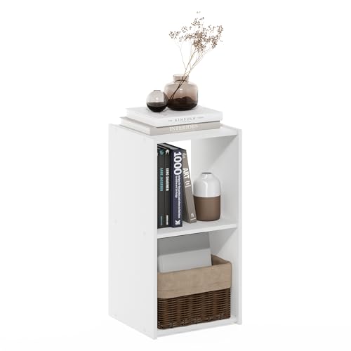 Furinno PELLI Book Shelf, 2x1 Bookshelf, Cube Storage Organizer Cabinet, 12.2 x 11.6 x 24.2, for Living Room, Bedroom, Home Office, White