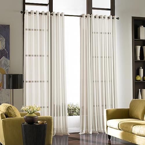 "Curtainworks Soho Voile Sheer Grommet Curtain Panel, 59 by 95"", Oyster"
