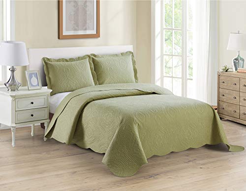Home Collection 3pc King/Cal King Over Size Luxury Embossed Bedspread Set Light Weight Solid Sage Green New