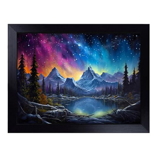 Lap Tray with Bean Bag Cushion, Galaxy Landscape - Handmade in the UK, Raised Wooden Edge, Padded Cushion, Heat-Resistant Wipe-Clean Surface, for Meals, Laptops and Crafts