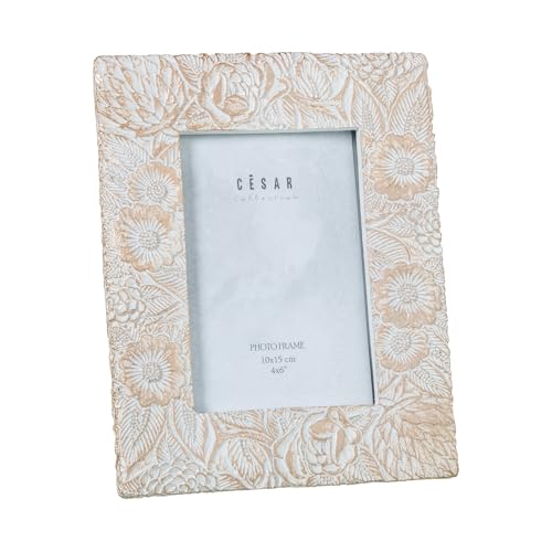Photo Frame Resin 10 x 15 cm White Envejecido Ext: 17.5 x 2 x 22 cm