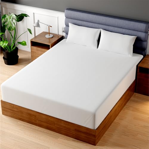 Superior Linen California King Fitted Sheet Only, 100% Cotton Cool and Breathable, Machine Wash and Dry Cal King Fitted Sheet 72x84 (White)