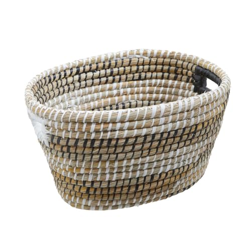 Premier Housewares Set of Two Straw Baskets Handwoven Natural Straw Pointed Handles Boho D??cor Baskets For Indoors Baskets Set Of Two 24 x 12 x 30 cm