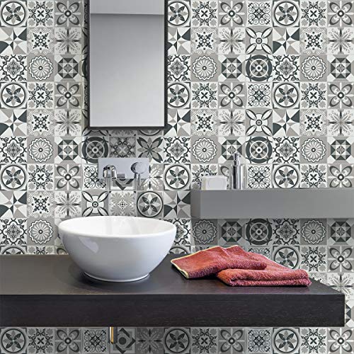 Ambiance Sticker Self-Adhesive Decorative Wall Decal Cement Tile for Bathroom and Kitchen Elodia - Pack of 24 Stickers of 15 x 15 cm