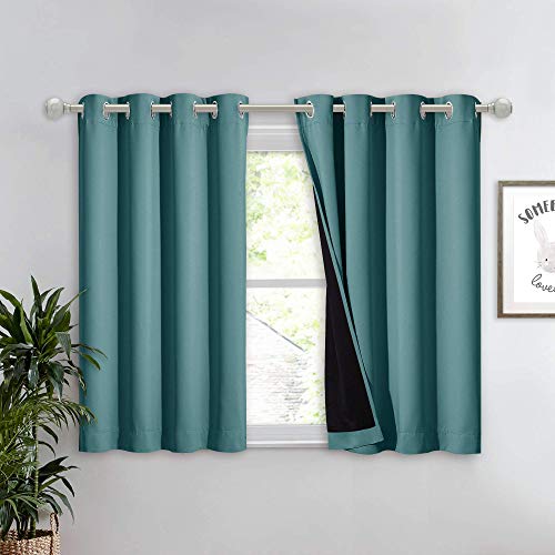 NICETOWN Small 100% Blackout Curtain with Black Liner, Thermal Insulated 2-Layer Lined Drape, Energy Efficiency Small Window Drapery for Dining Room (Sea Teal, 1 Panel, 52-inch W by 45-inch L)