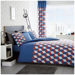 GC GAVENO CAVAILIA Reversible Geometric Duvet Cover Double, 3Pcs Polycotton Bedding Sets, Machine Washable Bed Covers, Blue