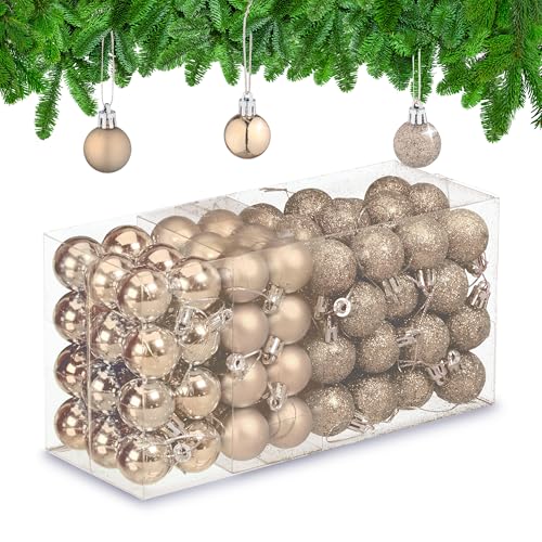 Relaxdays Christmas Baubles, Set of 96, Glittering, Matt and Sparkles, Plastic, Traditional, Decorations, Champagne
