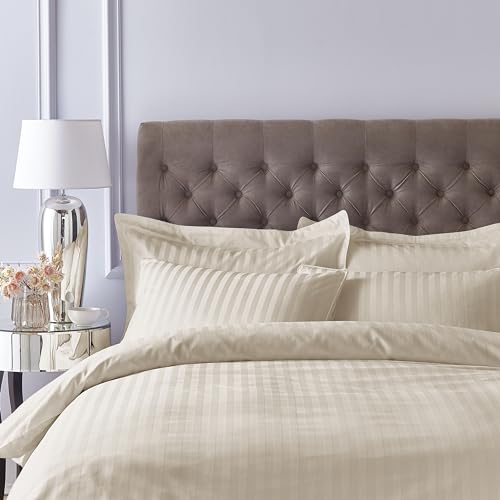 Bianca 300 Thread Count Cotton Satin Stripe Super King Fitted Sheet Natural