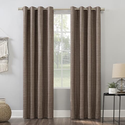 "Sun Zero Brooks Burlap Weave Thermal Extreme 100% Blackout Grommet Curtain Panel, 52"" x 84"", Deep Red/Linen"