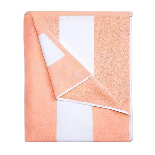 HENBAY Cotton Oversized Beach Towel - Large 70 x 35 Inch Pool Towel, Orange Striped Quick Dry Swimming Cabana Towel