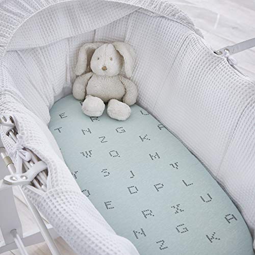 Silentnight Safe Nights Alphabet Fitted Sheet - Duck Egg - Moses Basket