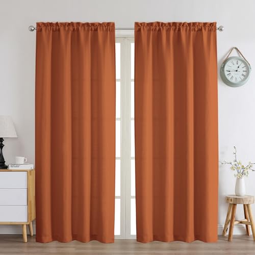 Chyhomenyc Orange Curtains 72 Inch Length 2 Panels Set, Faux Linen Textured Light Filtering Soft Airy Privacy Farmhouse Curtain Drapes for Living Room Bedroom, 40 Wx72 L Inches