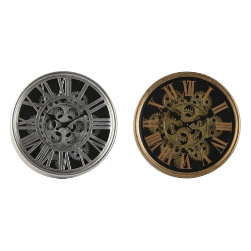 Home ESPRIT Wall Clock Black Gold Silver Metal Glass 25 x 6.3 x 25 cm (2 Units)