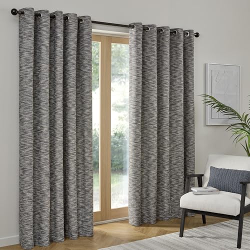 Curtina Talon Eyelet Curtains 66 x 54 Inch (168 x 137cm) – Blue Textured Jacquard Weave Curtains, Light Filtering Recycled Polyester for Living Room