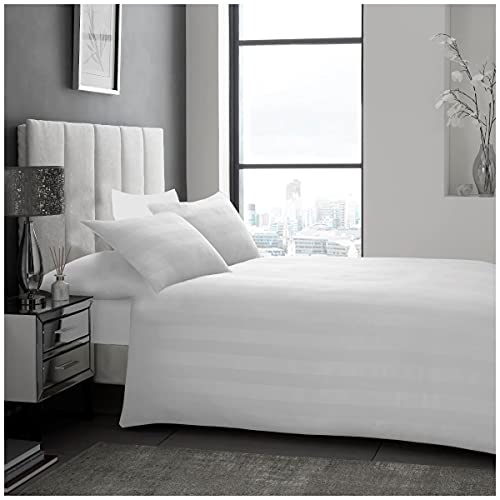 GC GAVENO CAVAILIA Premium Hove Satin Stripe Duvet Cover Or Easy Care Hotel Quality Fitted Sheet Or Soft & Cosy Pillowcase, Duvet Set, Super King, White