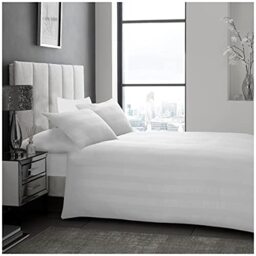 GC GAVENO CAVAILIA Premium Hove Satin Stripe Duvet Cover Or Easy Care Hotel Quality Fitted Sheet Or Soft & Cosy Pillowcase, Duvet Set, Super King, White
