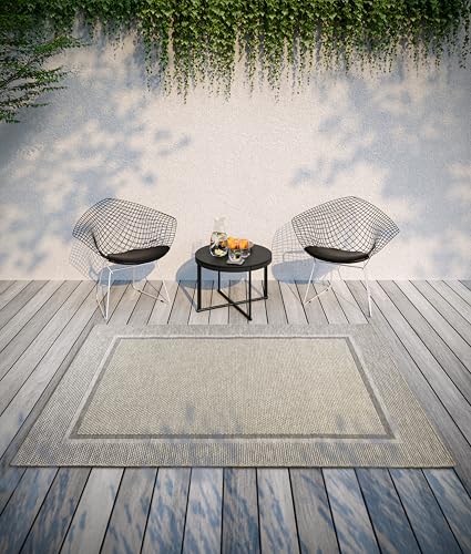 Villeroy & Boch Luitwin Indoor & Outdoor Rug Modern - Modern Flat Weave, Boho, Ethnic, Oeko-Tex Weatherproof & UV-Resistant for Balcony, Patio, Garden - Natural Brown, 155 x 230 cm