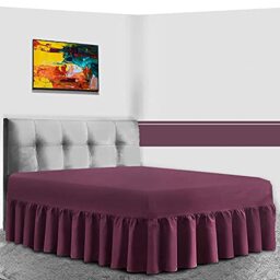 Percale Extra Deep Fitted Valance Sheet, Non Iron Frilled Sheets, Easy Care Plain Dyed Bedding 180 TC, King, Berry