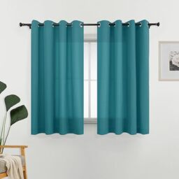 "L.Z.E Non-See-Through Privacy Curtains 63 Inch Length 2 Panels Set, Teal Light Filtering Semi Sheer Curtains for Living Room Bedroom Nursery Grommet Top Short Window Panels (55"" W x 63"" L)"