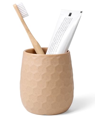 "Toothbrush Holder, Tooth Brush Holder for Bathroom - Ceramic Toothbrush Cup Toothbrush Holders Countertop, Khaki Makeup Brush Holder Pen Holder, 3.62"" x 3.62"" x 3.93"", ANTIS'S HOME"