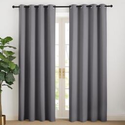 NICETOWN Grey Opaque Thermal Curtain Cold Protection Set of 2 H 220 x W 140 cm Long Blackout Curtain with Eyelets for Living Room/Bedroom