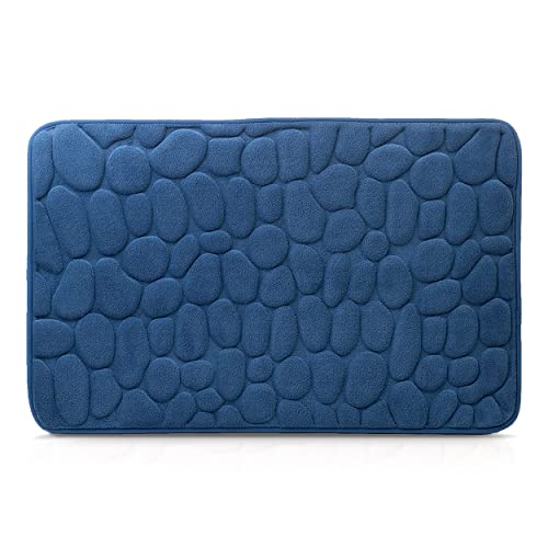 Amago - 100 Percent Polyester Microfibre Bath Mat, Stone Design, 50 x 80 cm - Blue