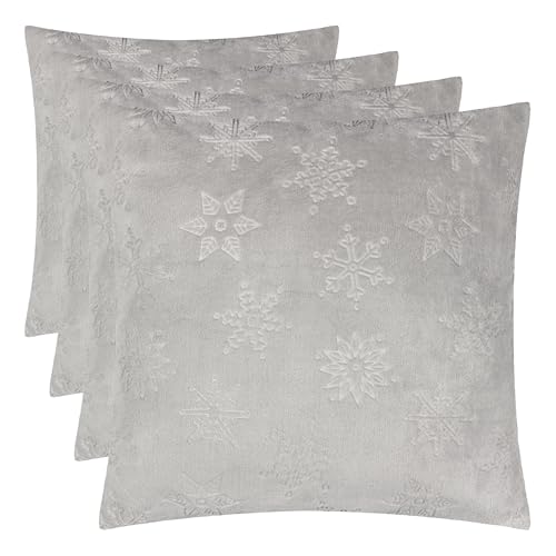 furn. Snowflakes Cushion Cover – Soft Faux Fur Festive Double-Sided Winter Snowflake Motif Decorative Case (Grey - 50x50cm) (Pack of 4)