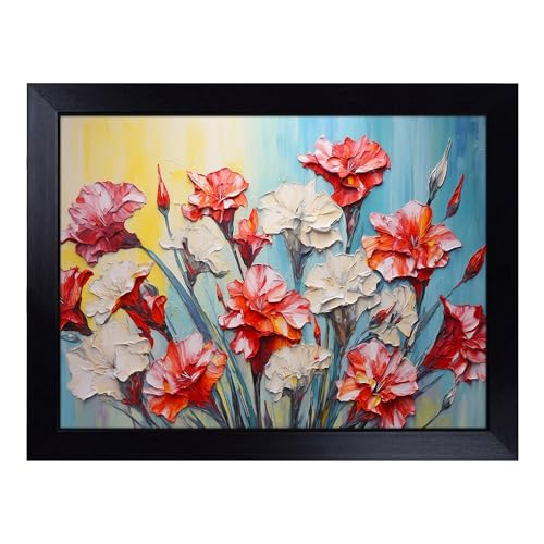 Lap Tray with Bean Bag Cushion, Carnation Flower Expressionism - Handmade in the UK, Raised Wooden Edge, Padded Cushion, Heat-Resistant Wipe-Clean Surface, for Meals, Laptops and Crafts