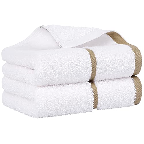PiccoCasa 2 Pack Luxury Cotton Guest Towels 750 GSM, Soft and Water Absorbent Small Hand Towels for Bathroom - Grey Hand Towel Set for Spa Hotel, 40 x 80cm Face Towels Champagne Strip