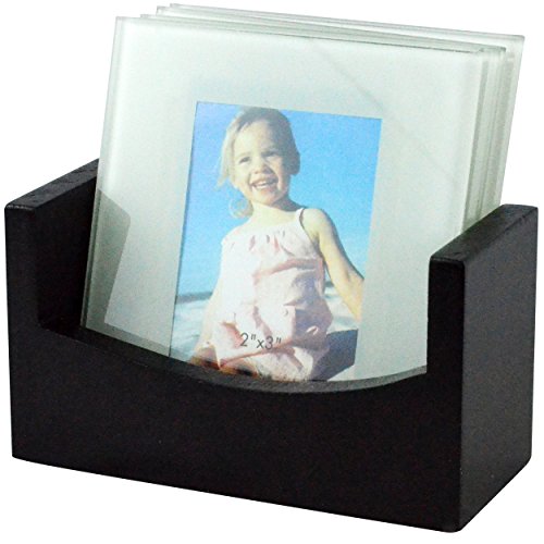 Southern Homewares Set of 4 Glass Photo Frame Coasters + Wood Storage Rack Tray - Memories