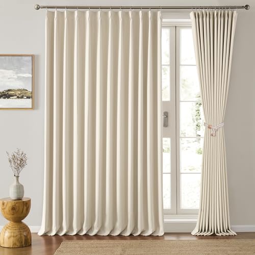 80 Inch Wide Patio Sliding Door Curtain 108 inches Long, Silky Panel Privacy Thermal Insulated Sound Reducing Room Divider Drape for Bedroom/Living Room (2 Panels, Cream Beige, W80 x L108)