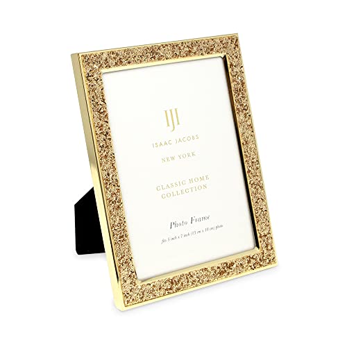 Isaac Jacobs 5x7 Gold Metal Glitter (Vertical & Horizontal) Picture Frame, with Black Fabric Easel, Wall-Mountable, Made for Tabletop, Counterspace, Shelf and Desk (5x7, Gold Glitter)