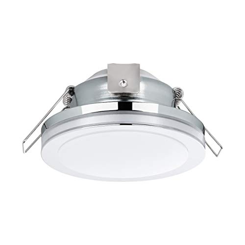 EGLO Pineda 1 Recessed LED Spotlight Steel and Plastic LED Recessed Light in Chrome/White IP44 Diameter 8.2 cm